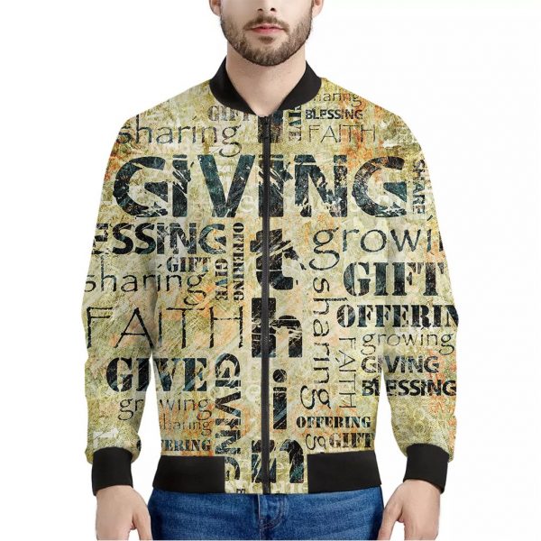 Giving And Tithing Religious Words Print Bomber Jacket