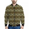 Gold And Black Chevron Pattern Print Bomber Jacket