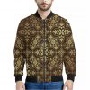 Gold And Brown Thai Pattern Print Bomber Jacket