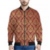 Gold And Red Thai Pattern Print Bomber Jacket