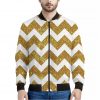 Gold And White Chevron Pattern Print Bomber Jacket