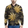 Gold Cannabis Leaf Pattern Print Bomber Jacket