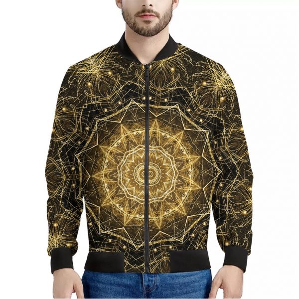 Gold Kaleidoscope Print Bomber Jacket