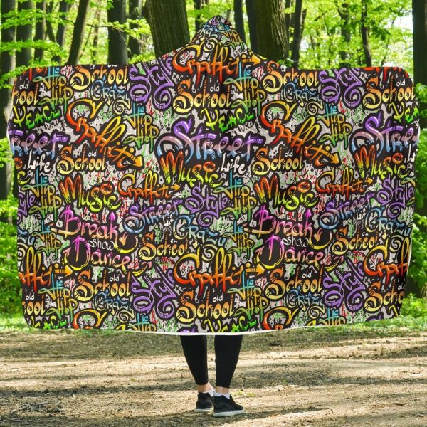 Graffiti Print Pattern Hooded Blanket Cloak Blanket