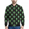 Green Alien Face Print Bomber Jacket