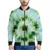 Green And Black Acid Wash Tie Dye Print Bomber Jacket