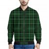 Green And Black Tartan Pattern Print Bomber Jacket