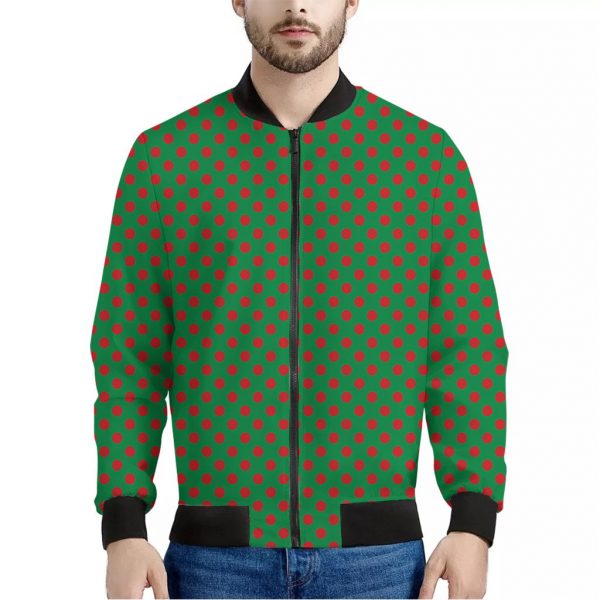 Green And Red Polka Dot Pattern Print Bomber Jacket