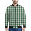 Green And White Buffalo Check Print Bomber Jacket