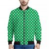 Green And White Polka Dot Pattern Print Bomber Jacket