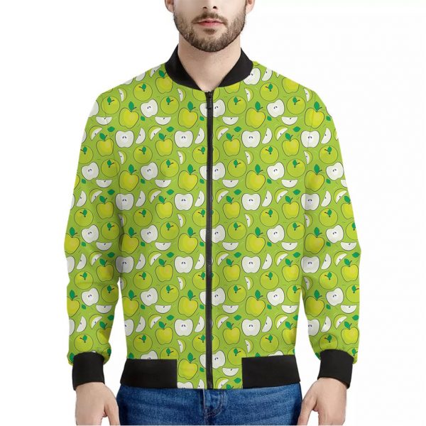 Green Apple Fruit Pattern Print Bomber Jacket