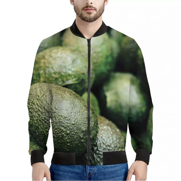 Green Avocado Print Bomber Jacket