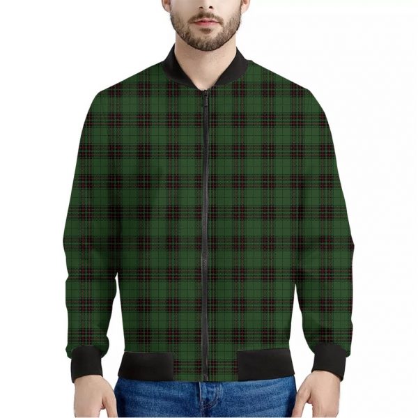 Green Black And Red Tartan Pattern Print Bomber Jacket