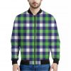 Green Blue And White Buffalo Plaid Print Bomber Jacket