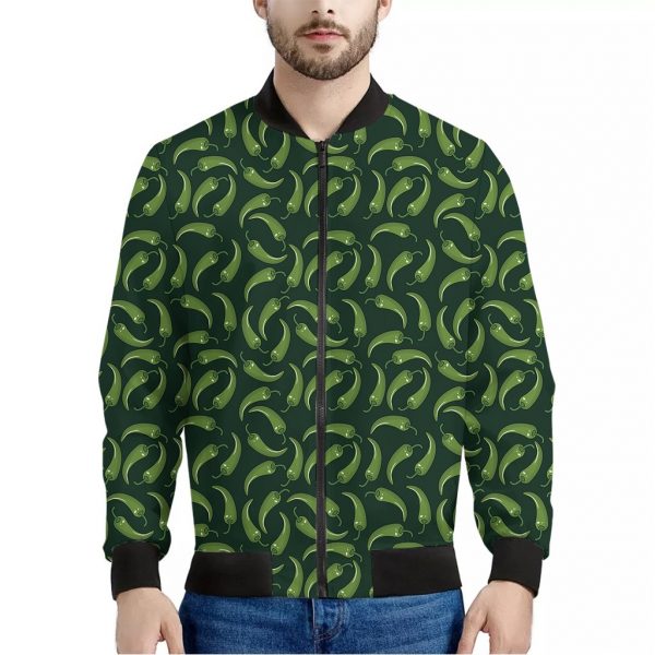 Green Chili Peppers Pattern Print Bomber Jacket