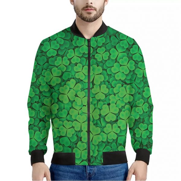 Green Clover St. Patrick's Day Print Bomber Jacket