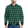 Green Dragonfly Pattern Print Bomber Jacket