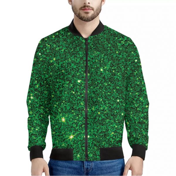 Green Glitter Texture Print Bomber Jacket