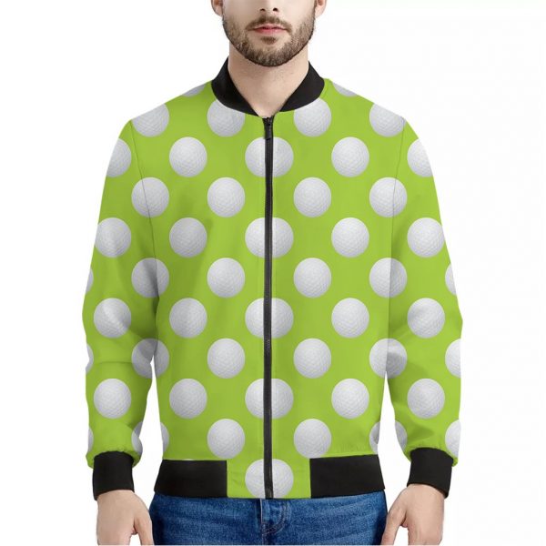 Green Golf Ball Pattern Print Bomber Jacket