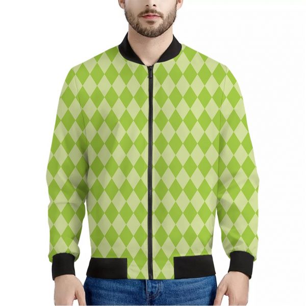 Green Harlequin Pattern Print Bomber Jacket