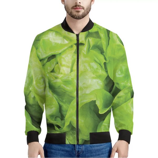 Green Lettuce Leaves Print Bomber Jacket