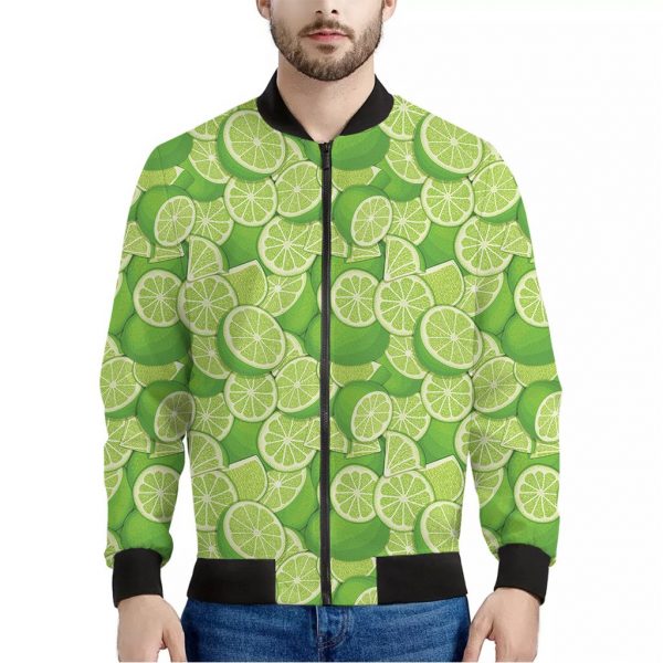 Green Lime Pattern Print Bomber Jacket