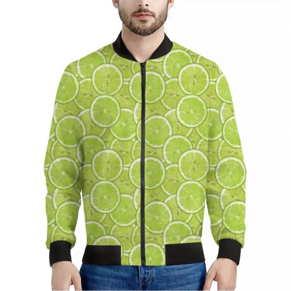 Green Lime Slices Pattern Print Bomber Jacket