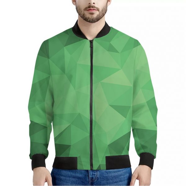Green Polygonal Geometric Print Bomber Jacket