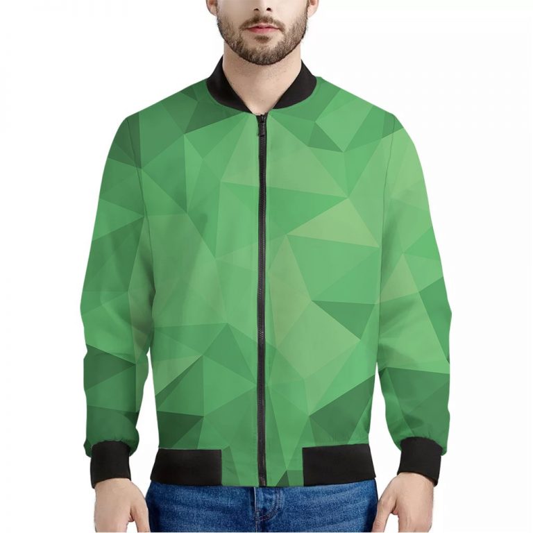 Green Polygonal Geometric Print Bomber Jacket