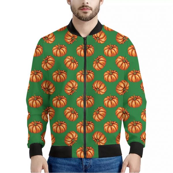 Green Pumpkin Pattern Print Bomber Jacket