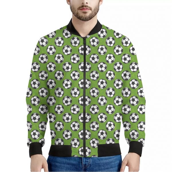 Green Soccer Ball Pattern Print Bomber Jacket