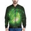 Green Sparkle Galaxy Print Bomber Jacket