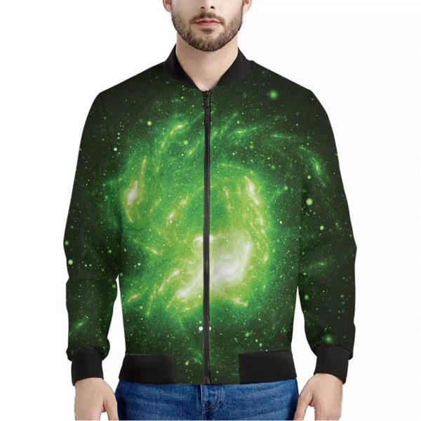 Green Sparkle Galaxy Print Bomber Jacket