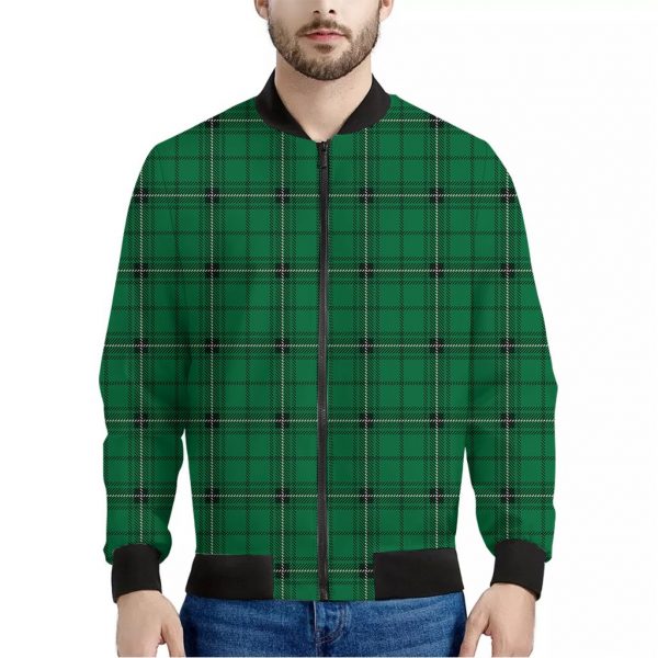 Green Stewart Tartan Print Bomber Jacket