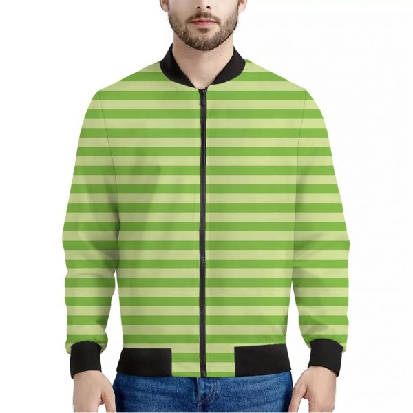 Green Striped Pattern Print Bomber Jacket