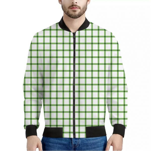Green Tattersall Pattern Print Bomber Jacket