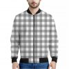 Grey And White Gingham Pattern Print Bomber Jacket