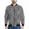 Grey And White Totem Pattern Print Bomber Jacket
