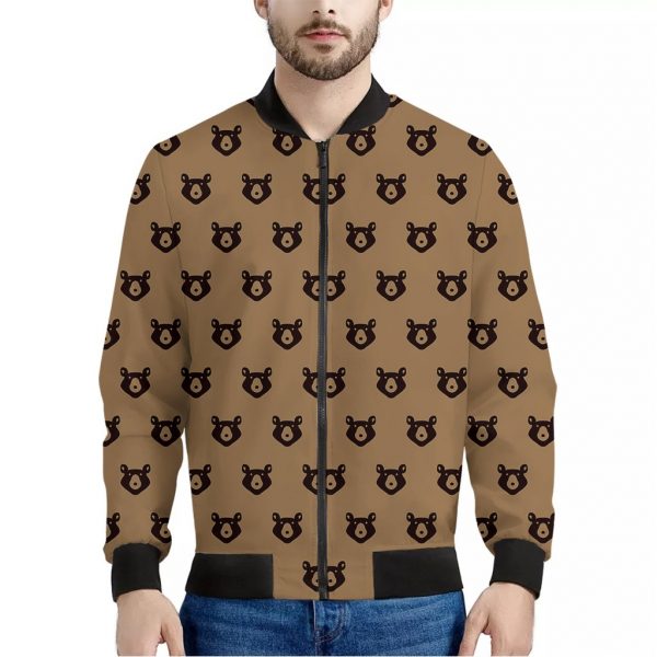 Grizzly Bear Pattern Print Bomber Jacket