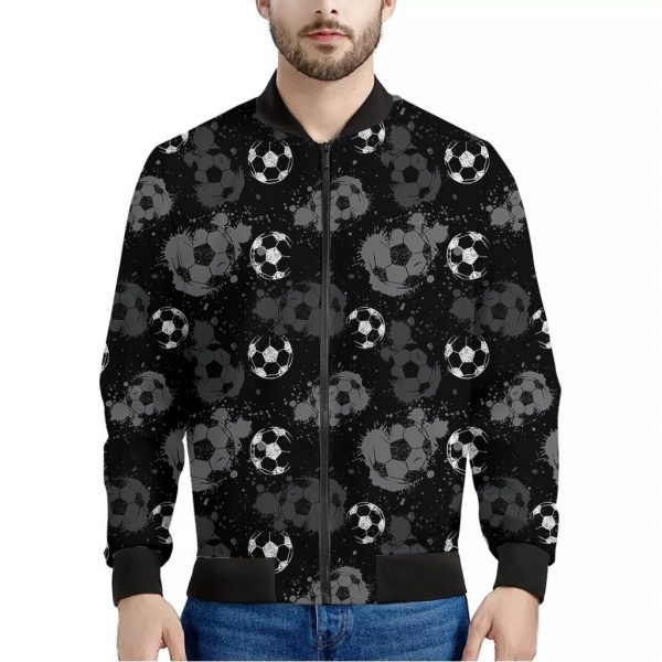 Grunge Soccer Ball Pattern Print Bomber Jacket