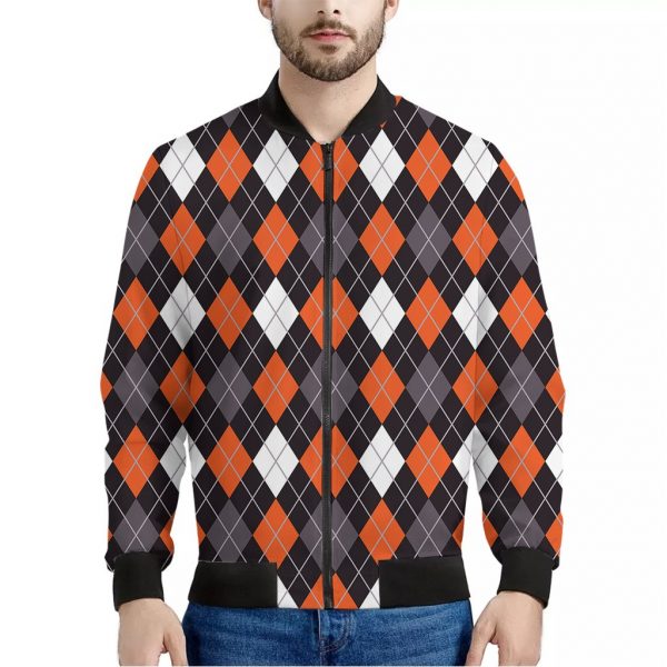 Halloween Argyle Pattern Print Bomber Jacket