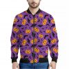 Halloween Bat And Pumpkin Pattern Print Bomber Jacket