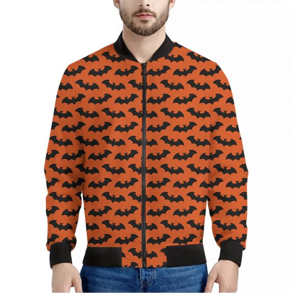 Halloween Bat Pattern Print Bomber Jacket