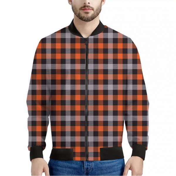 Halloween Buffalo Plaid Print Bomber Jacket