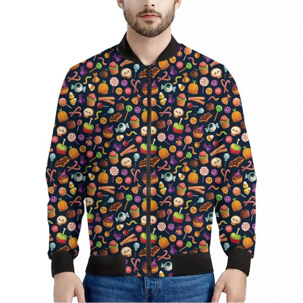 Halloween Candy Pattern Print Bomber Jacket