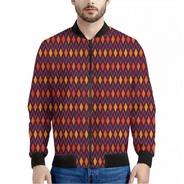Halloween Diamond Shape Pattern Print Bomber Jacket