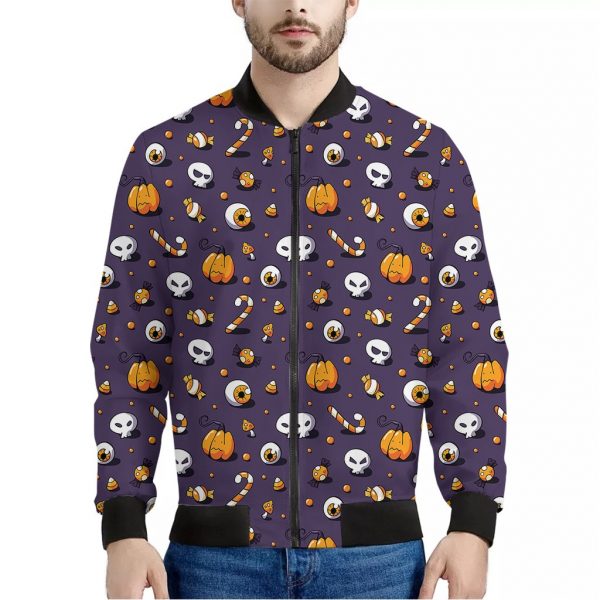 Halloween Eyeball Pattern Print Bomber Jacket