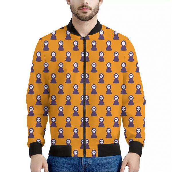 Halloween Grim Reaper Pattern Print Bomber Jacket