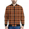 Halloween Orange Buffalo Check Print Bomber Jacket