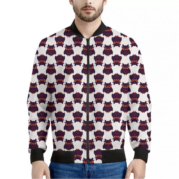 Halloween Owl Pattern Print Bomber Jacket